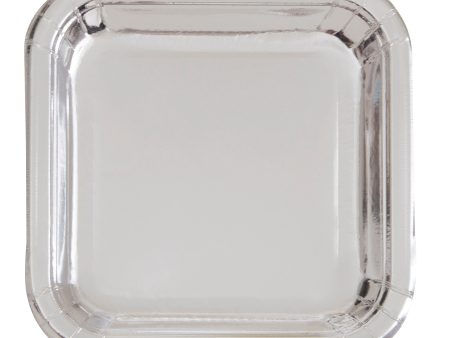 Silver Foil Square 9  Dinner Plates, 8ct Hot on Sale