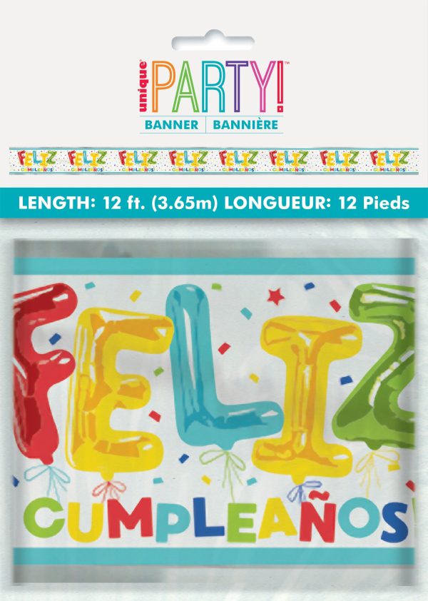 Foil Feliz Cumpleanos Balloon Birthday Banner, 12 ft Online now