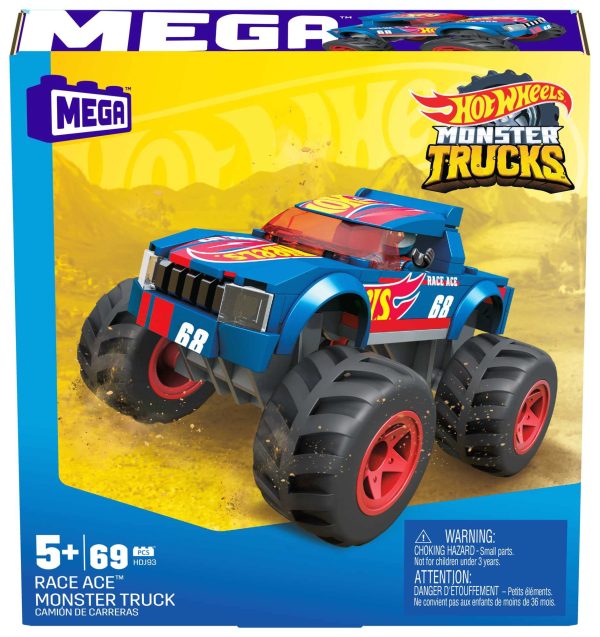 Hot Wheels Mega Race Ace Monster Truck Building Set with 69 Pieces with Micro Figure Driver Figure Cheap