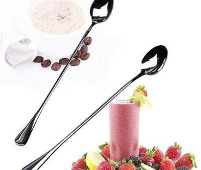 2PC Long Handle Stainless Steel Tea Coffee Spoons Ice Cream Cutlery Hot on Sale