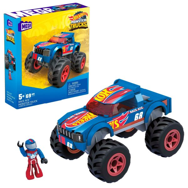 Hot Wheels Mega Race Ace Monster Truck Building Set with 69 Pieces with Micro Figure Driver Figure Cheap