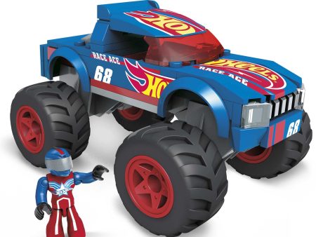 Hot Wheels Mega Race Ace Monster Truck Building Set with 69 Pieces with Micro Figure Driver Figure Cheap