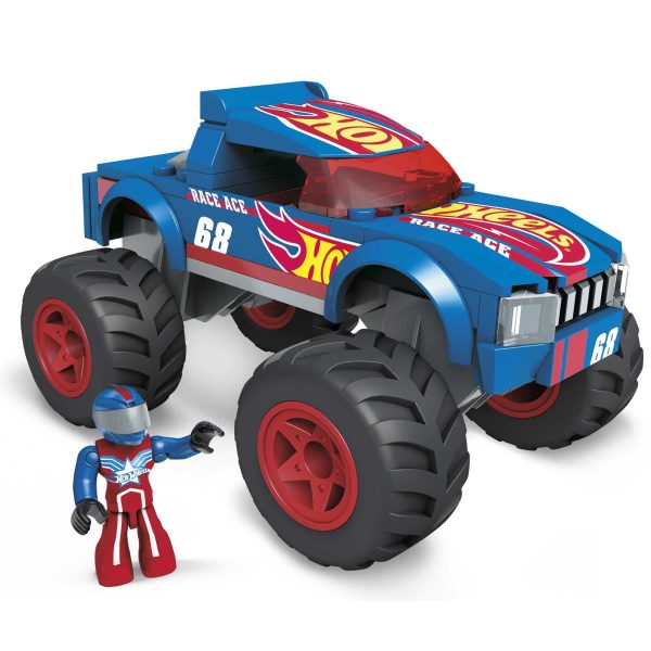 Hot Wheels Mega Race Ace Monster Truck Building Set with 69 Pieces with Micro Figure Driver Figure Cheap